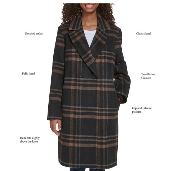 DKNY Women's Single-Breasted Fashion Coat 2X Black Plaid NWT - Picture 2 of 12